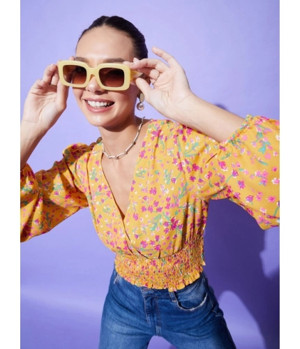 Generic Women's Polyester Floral Long Sleeves Top (Multicolor)