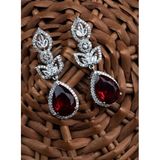 Generic Women's Brass Silver Plated Drop Earrings (Red) Generic Women's Brass Silver Plated Drop Earrings (Red)