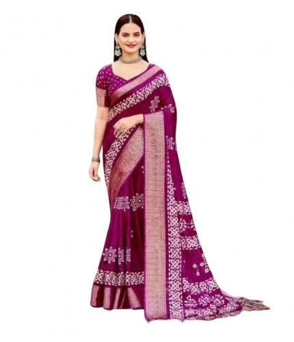 Generic Women's Cotton Silk Printed Saree With Unstitched Blouse 5.5Mtr (Wine)