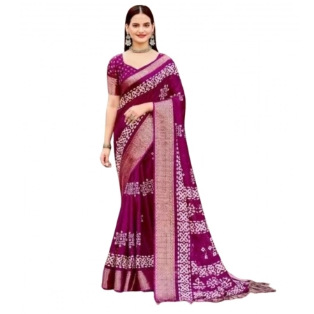 Generic Women's Cotton Silk Printed Saree With Unstitched Blouse 5.5Mtr (Wine)