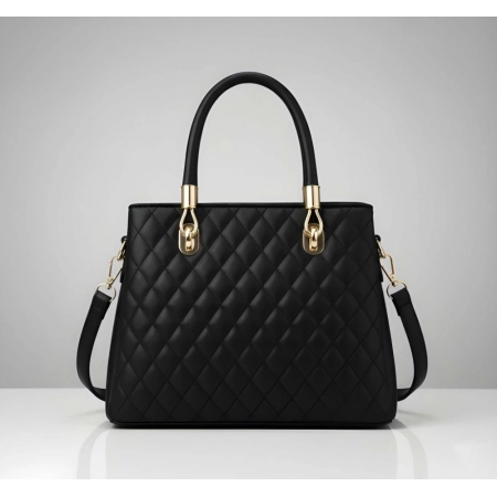Women's PU Leather Solid Shoulder Zipper Handbag (Black)