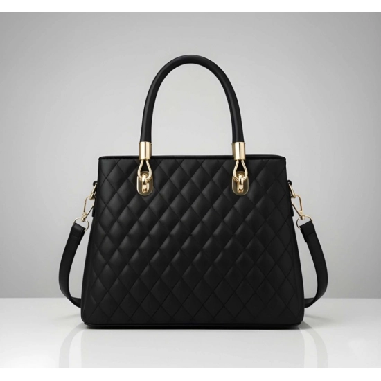 Women's PU Leather Solid Shoulder Zipper Handbag (Black)