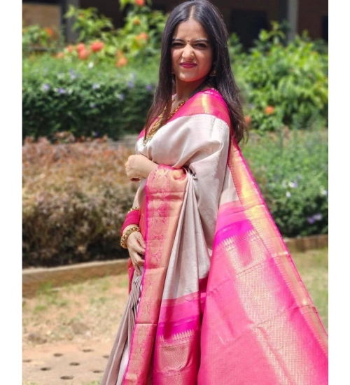 Generic Women's Soft Lichi Silk Printed Saree With Unstitched Blouse 5.5Mtr (Grey) Generic Women's Soft Lichi Silk Printed Saree With Unstitched Blouse 5.5Mtr (Grey)