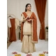 Generic Women's Silk Embroidered 3/4th Sleeve V-Neck Kurti With Sharara Pant and Dupatta Set (Cream &amp; Orange)