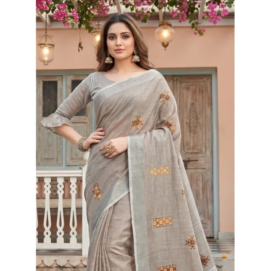 Generic Women's Linen Embroidered Saree With Unstitched Blouse 5.5Mtr (Light Beige) Generic Women's Linen Embroidered Saree With Unstitched Blouse 5.5Mtr (Light Beige)