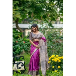 Generic Women's Faux_Tussar Geometric_Print Saree With Unstitched Blouse 5.5Mtr (Purple)