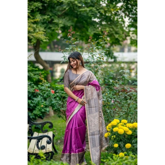 Generic Women's Faux_Tussar Geometric_Print Saree With Unstitched Blouse 5.5Mtr (Purple) Generic Women's Faux_Tussar Geometric_Print Saree With Unstitched Blouse 5.5Mtr (Purple)