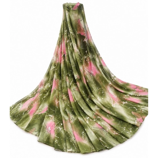 Generic Women's Georgette Printed Saree With Unstitched Blouse 5.5Mtr (Mehendi-Pink)