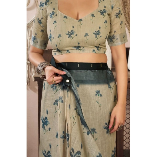 Generic Women's Faux Linen Floral Print Ready to wear Saree With Unstitched Blouse 5.5Mtr (LightBeige) Generic Women's Faux Linen Floral Print Ready to wear Saree With Unstitched Blouse 5.5Mtr (LightBeige)