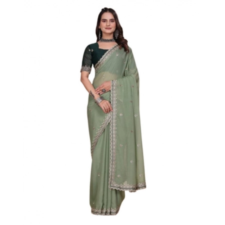 Generic Women's Georgette Embellished Saree With Unstitched Blouse 5.5Mtr (Pista Green) Generic Women's Georgette Embellished Saree With Unstitched Blouse 5.5Mtr (Pista Green)
