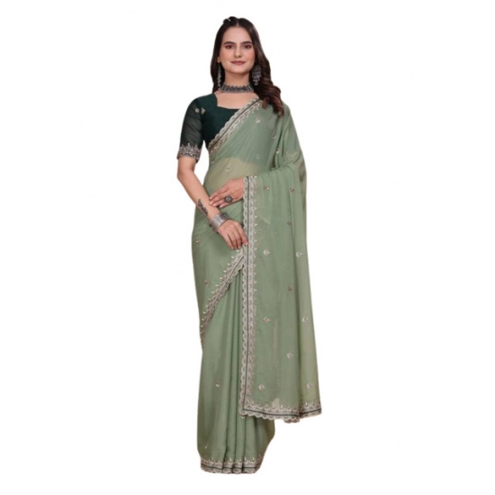 Generic Women's Georgette Embellished Saree With Unstitched Blouse 5.5Mtr (Pista Green) Generic Women's Georgette Embellished Saree With Unstitched Blouse 5.5Mtr (Pista Green)