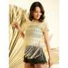 Generic Women's Polyester Lace Self Design Short Sleeve Top (Yellow)