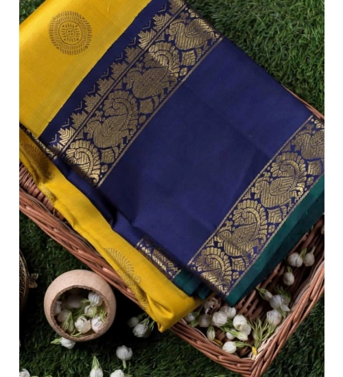 Generic Women's Soft Litchi Silk Jacquard Work Saree With Unstitched Blouse 5.5Mtr (Yellow)