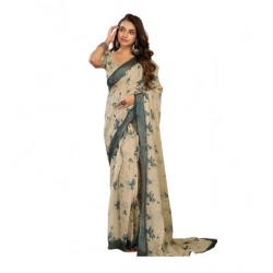 Generic Women's Linen Cotton Printed Ready To Wear Saree With Unstitched Blouse 5.5 Mtr (Light_Beige)