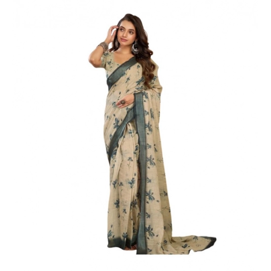 Generic Women's Linen Cotton Printed Ready To Wear Saree With Unstitched Blouse 5.5 Mtr (Light_Beige) Generic Women's Linen Cotton Printed Ready To Wear Saree With Unstitched Blouse 5.5 Mtr (Light_Beige)