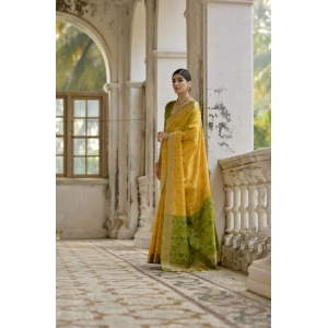 Generic Women's Silk_Blend Ethnic Ikat Pattern Saree With Unstitched Blouse 5.5Mtr (Yellow)
