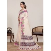 Generic Women's Linen Floral Printed Saree With Unstitched Blouse 5.5Mtr (Cream)