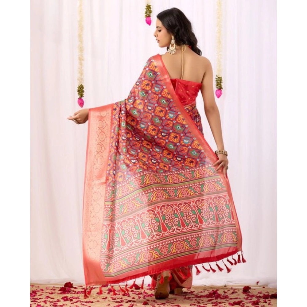 Generic Women's Faux_Patola Woven Saree With Unstitched Blouse 5.5Mtr (Red)
