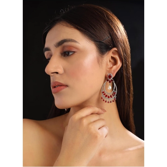 Generic Women's Brass Silver Plated Chandbali Earrings (Red) Generic Women's Brass Silver Plated Chandbali Earrings (Red)
