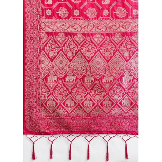 Generic Women's Silk Blend Printed Saree With Unstitched Blouse 5.5Mtr (Pink) Generic Women's Silk Blend Printed Saree With Unstitched Blouse 5.5Mtr (Pink)