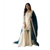 Generic Women's Silk Embroidered 3/4th Sleeve V-Neck Kurti With Sharara Pant and Dupatta Set (Cream & Teal) Generic Women's Silk Embroidered 3/4th Sleeve V-Neck Kurti With Sharara Pant and Dupatta Set (Cream & Teal)