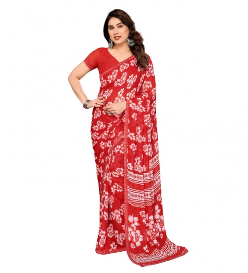 Generic Women's Georgette Printed Saree With Unstitched Blouse 5.5Mtr (Red)
