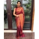 Generic Women's Litchi silk Printed Saree With Unstitched Blouse (Red)