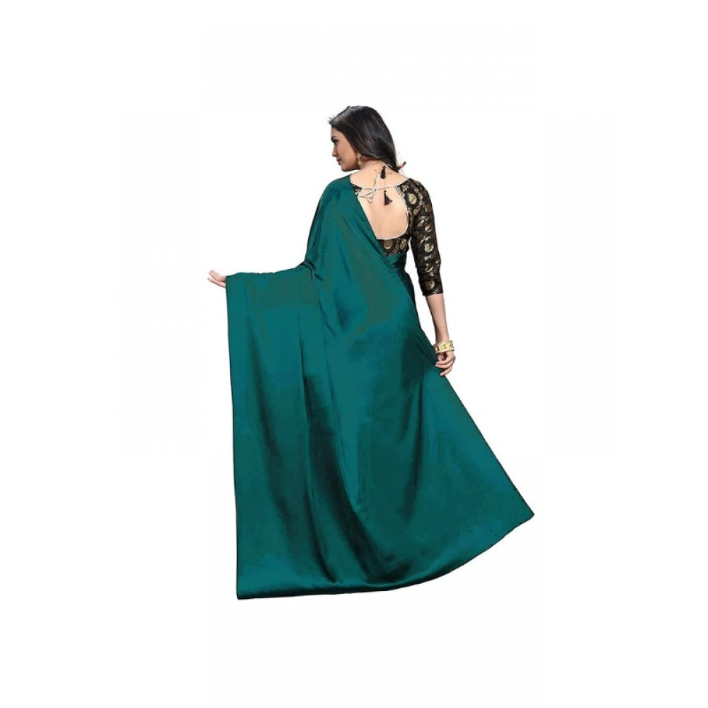 Generic Women's Satin Solid Saree With Unstitched Blouse 5.5Mtr (Turquoise) Generic Women's Satin Solid Saree With Unstitched Blouse 5.5Mtr (Turquoise)