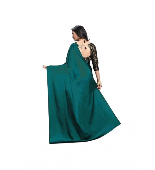 Generic Women's Satin Solid Saree With Unstitched Blouse 5.5Mtr (Turquoise)