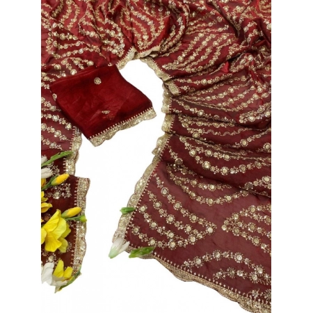Generic Women's Satin Embellished Saree With Unstitched Blouse 5.5Mtr (Maroon) Generic Women's Satin Embellished Saree With Unstitched Blouse 5.5Mtr (Maroon)