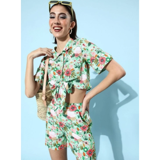 Generic Women's Polyester Floral Short Sleeve Co-Ord Set (Multicolor) Generic Women's Polyester Floral Short Sleeve Co-Ord Set (Multicolor)