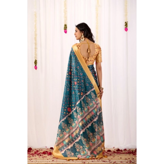 Generic Women's Faux_Banarasi Printed Saree With Unstitched Blouse 5.5Mtr (Teal)