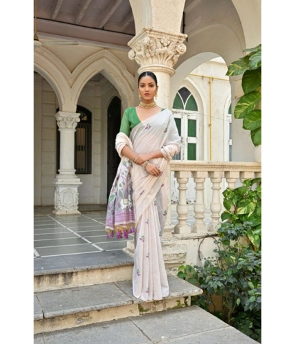 Generic Women's Blended_Cotton Floral Weaving Pattern Saree With Unstitched Blouse 5.5Mtr (Purple)
