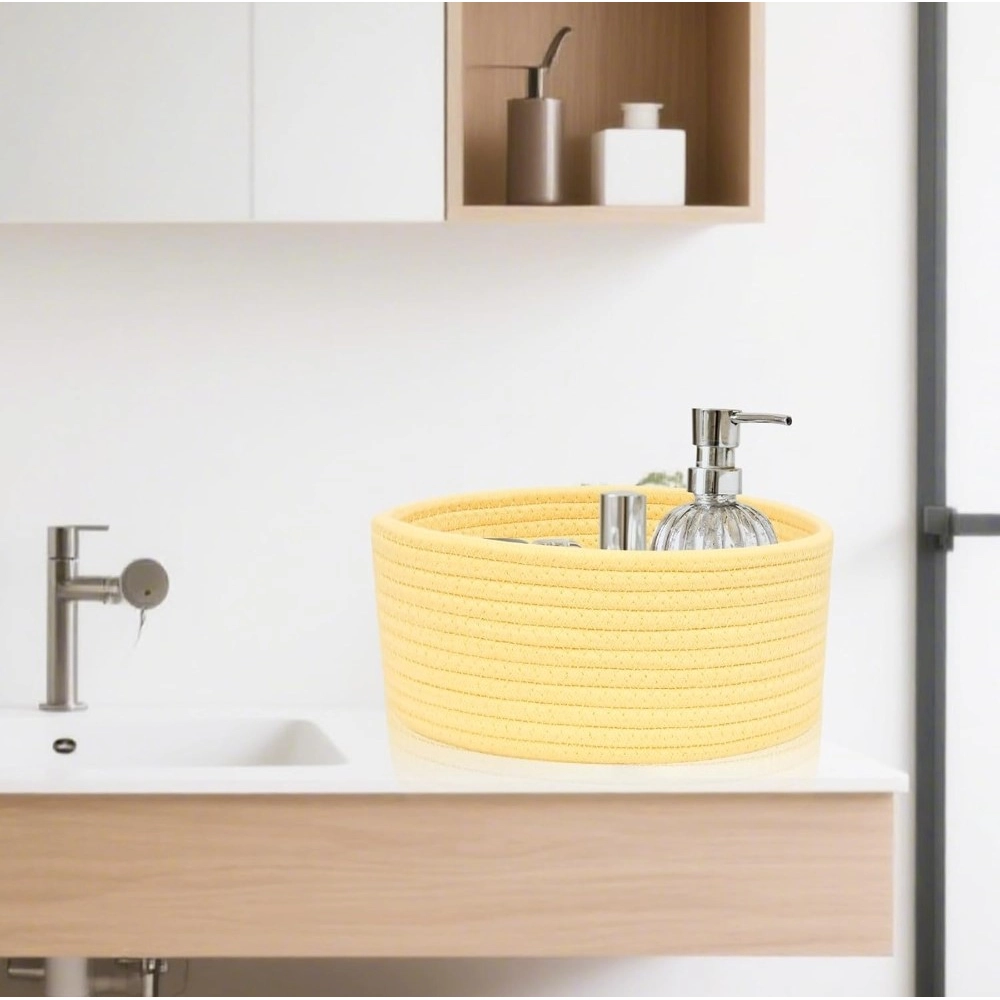 Generic Cotton 8x3 Inch Round 1 Pcs Bedside Organizer With Out Lid (Yellow)