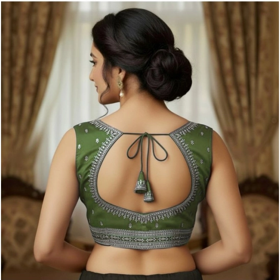 Generic Women's Zimmi Choo Sequin Work V-Neck Padded Blouse (Olive 38 Ready (Self Alterable 36–40)