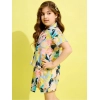 Generic Girl's Polyester Cotton Blend Pattern-Floral Short Sleeves Skorts Set (Blue-Multicolor) Generic Girl's Polyester Cotton Blend Pattern-Floral Short Sleeves Skorts Set (Blue-Multicolor)