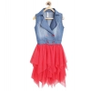 Generic Girl's Denim Roll Up Buttoned Dress (Blue-Red) Generic Girl's Denim Roll Up Buttoned Dress (Blue-Red)