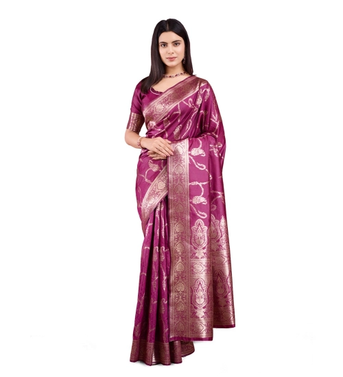 Generic Women's Banarasi Silk Printed Saree With Unstitched Blouse 5.5Mtr (Wine)