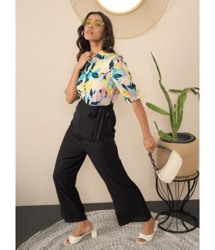 Generic Women's Polyester Floral Half Sleeves Jumpsuit (Multicolor)