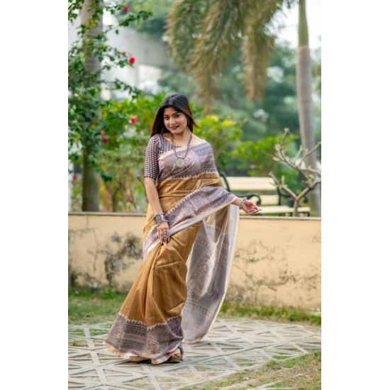 Generic Women's Faux_Tussar Geometric_Print Saree With Unstitched Blouse 5.5Mtr (Mustard) Generic Women's Faux_Tussar Geometric_Print Saree With Unstitched Blouse 5.5Mtr (Mustard)