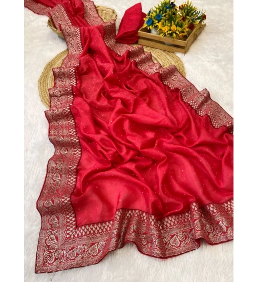 Generic Women's Silk Embroidred Saree With Unstitched Blouse 5.5Mtr (Pink)