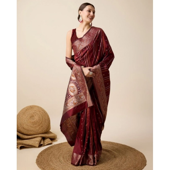 Generic Women's Soft Silk Jacquard Saree With Unstitched Blouse 5.5Mtr (Maroon)