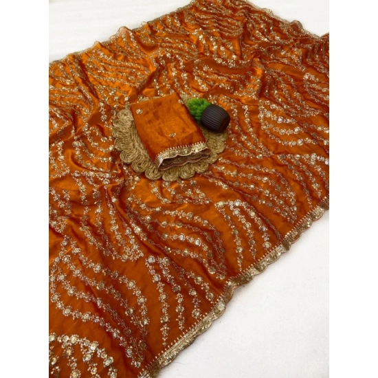 Generic Women's Satin Embellished Saree With Unstitched Blouse 5.5Mtr (Orange) Generic Women's Satin Embellished Saree With Unstitched Blouse 5.5Mtr (Orange)