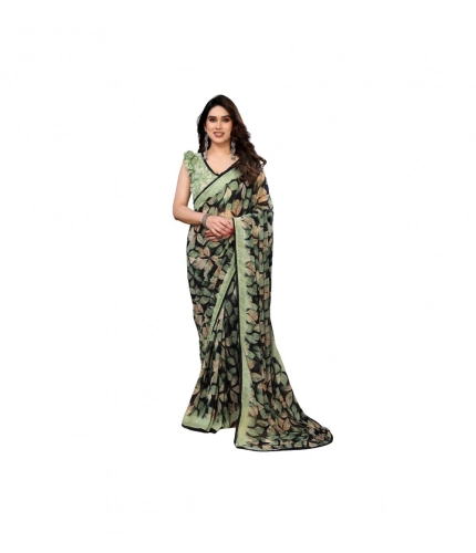 Generic Women's Chiffon Printed Saree With Unstitched Blouse 5.5Mtr (Green)
