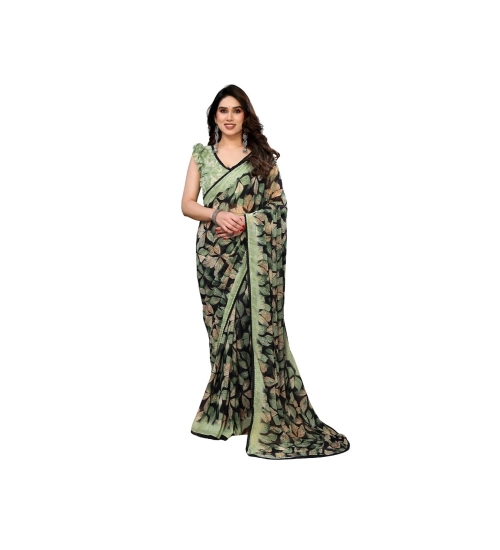 Generic Women's Chiffon Printed Saree With Unstitched Blouse 5.5Mtr (Green)