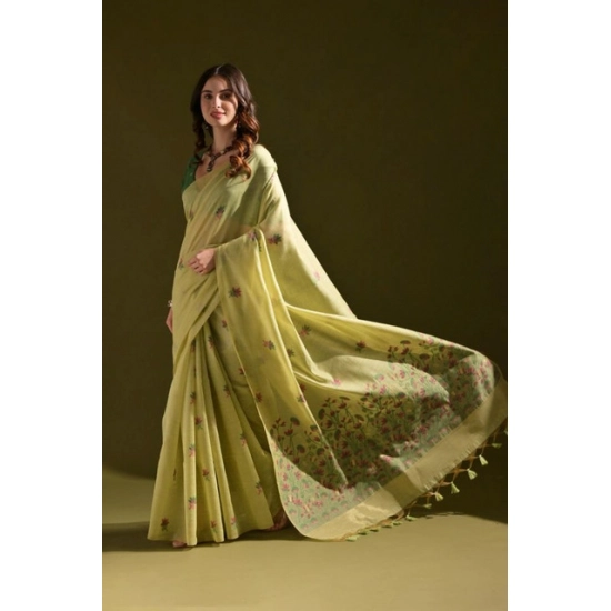 Generic Women's Blended_Cotton Floral Saree With Unstitched Blouse 5.5Mtr (Light_Green) Generic Women's Blended_Cotton Floral Saree With Unstitched Blouse 5.5Mtr (Light_Green)