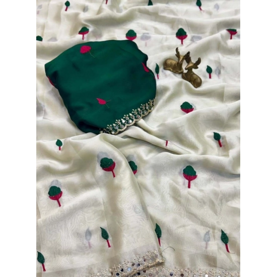 Generic Women's Georgette Embellished Saree With Unstitched Blouse 5.5Mtr (Cream-Green) Generic Women's Georgette Embellished Saree With Unstitched Blouse 5.5Mtr (Cream-Green)