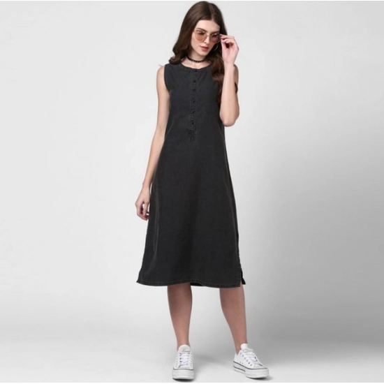 Generic Women's Denim Solid Sleeveless Dress (Black) Generic Women's Denim Solid Sleeveless Dress (Black)