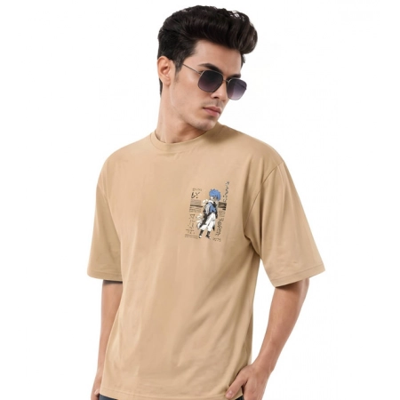 Generic Men's Cotton Blend Printed Oversized Round Neck Half Sleeve T-Shirt (Beige) Generic Men's Cotton Blend Printed Oversized Round Neck Half Sleeve T-Shirt (Beige)