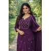 Generic Women's Georgette Ethnic Motif Round 3/4th Sleeve Kurti With Pant Dupatta Set (Magenta)